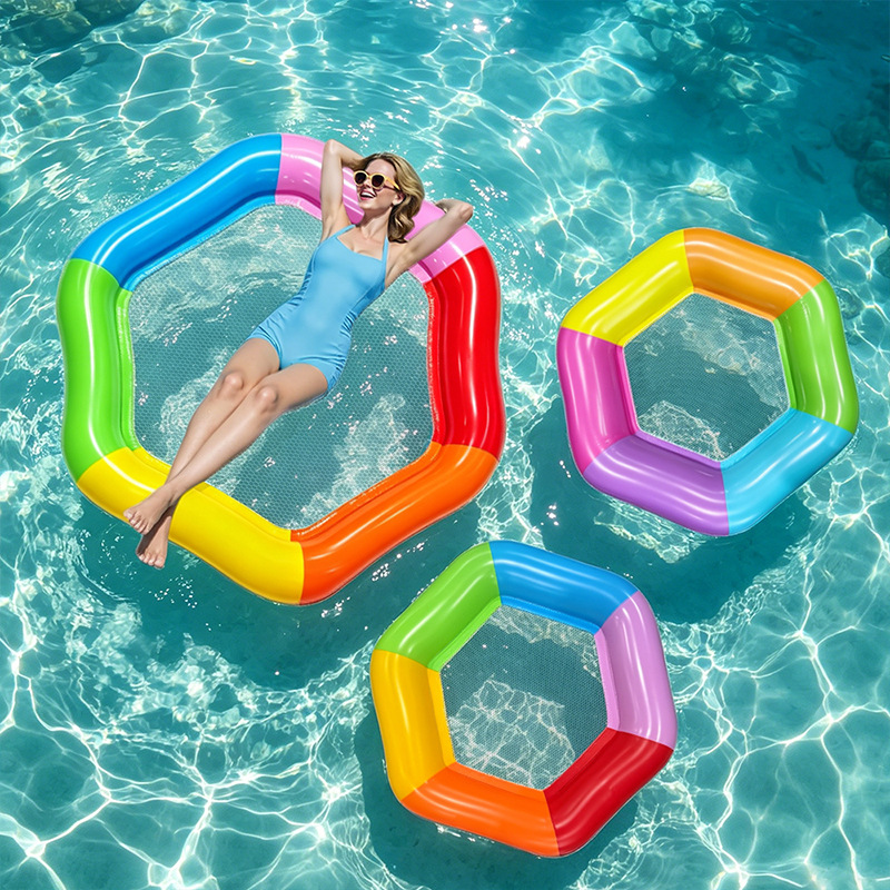 Pool Lounger Inflatable - Nowy Sześciokątny Kolorowy Dmuchany Materac do