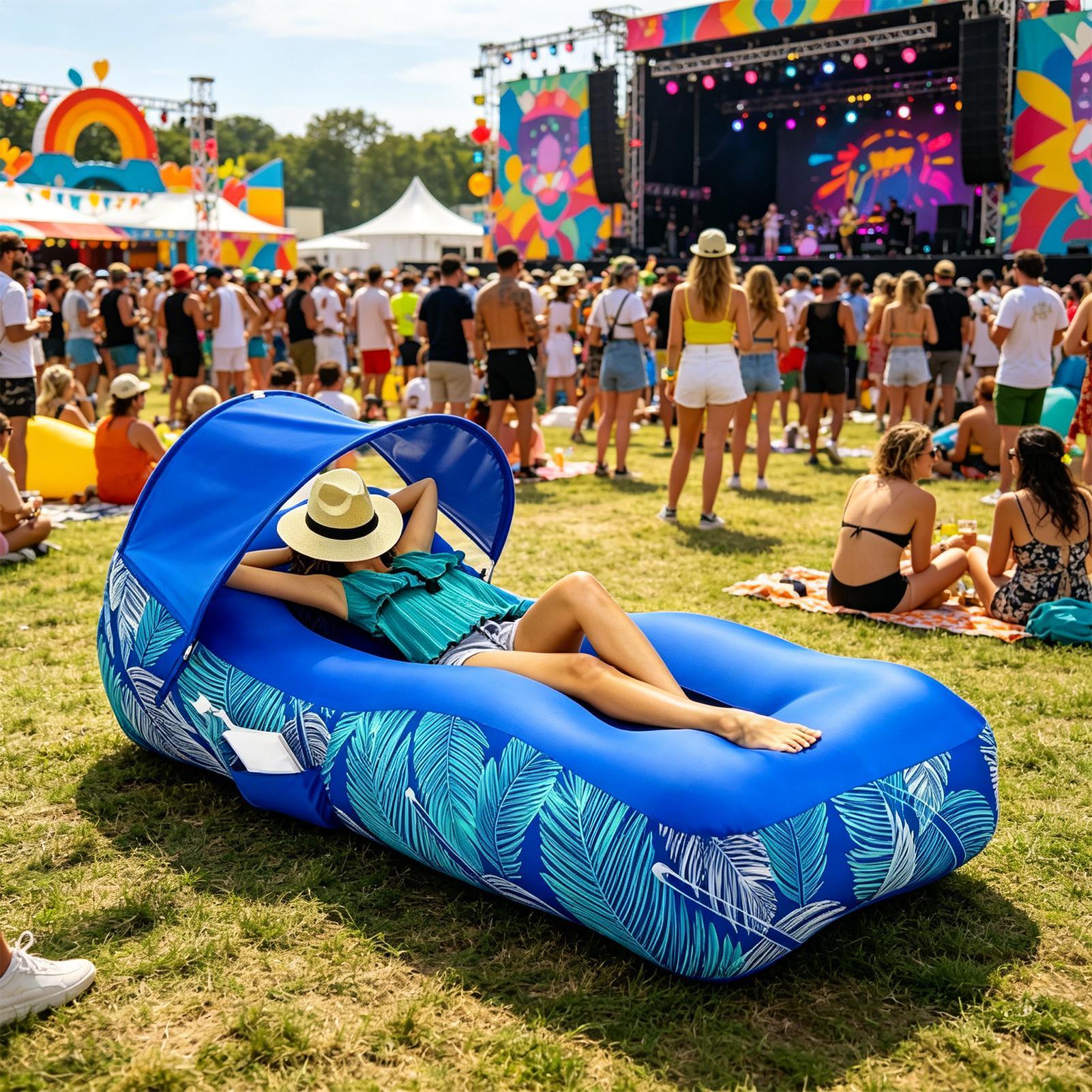 Pool Lounger Inflatable - Nadmuchiwany leżak z osłoną przeciwsłoneczną, przenośna
